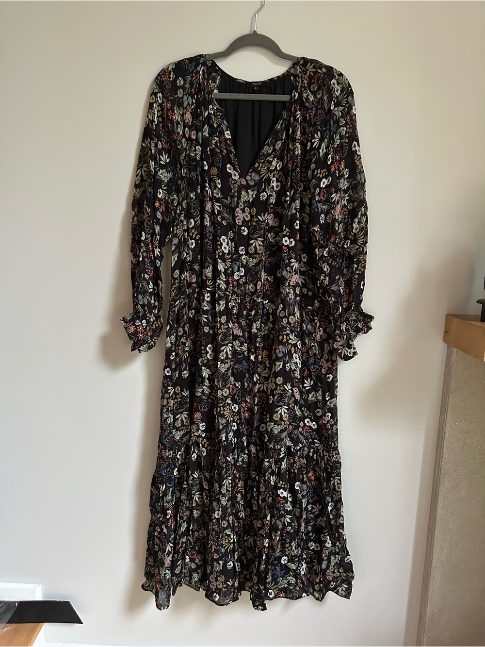 Massimo Dutti Dark Purple Floral Long Sleeve Maxi Dress
